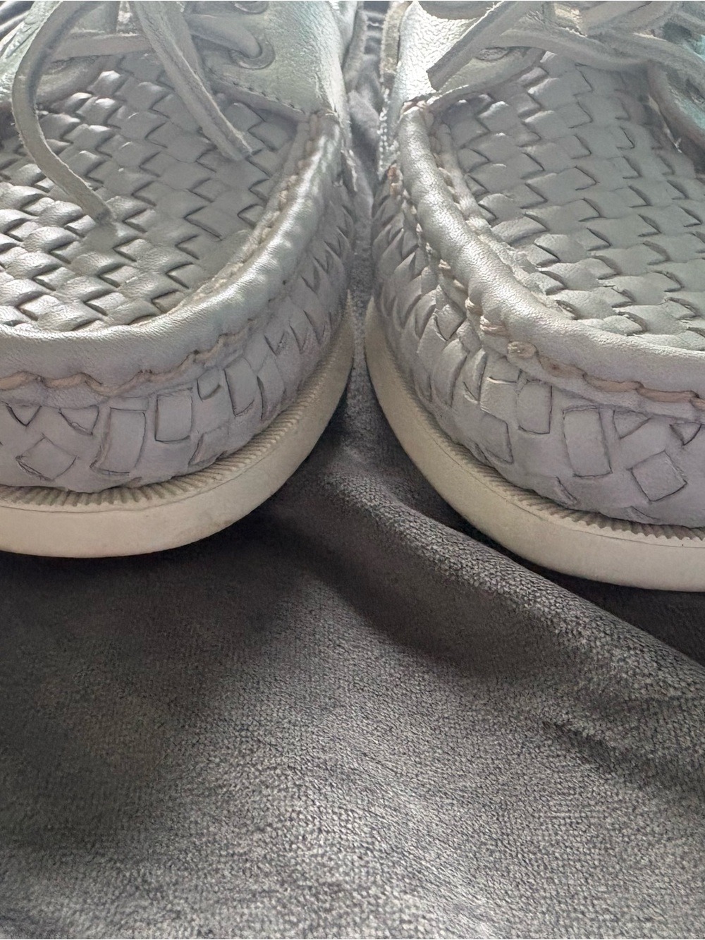 Sperry Silver & Grey Woven Leather Boat Shoes - Picture 6 of 8